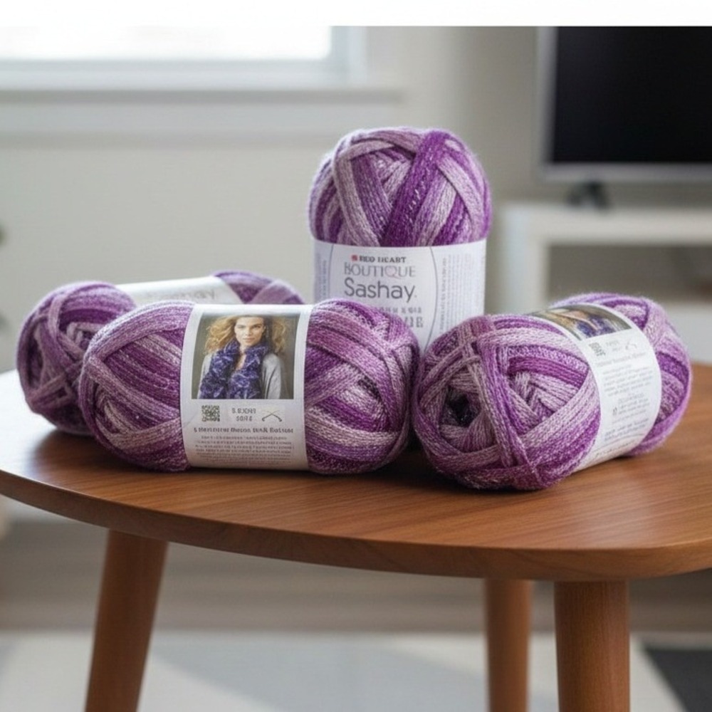 Red Heart Boutique Sashay Yarn Boogie Purple Metallic 3.5oz Lot of 4 Dye Lot 206